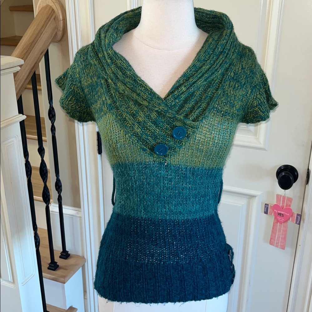 Colorblock Multicolor Green Mod Sweater